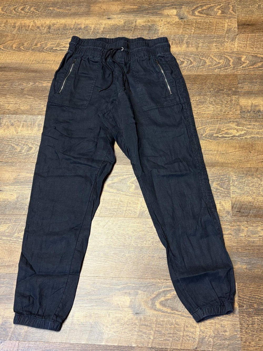 Athleta Cabo Linen Jogger Pant Womens 12/T Tall Black Tapered High Rise Beachy - Picture 2 of 9
